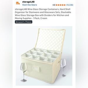 NIB StorageLAB Wine Glass Storage Containers, Hardshell, Stemware, 1 Pack, Cream